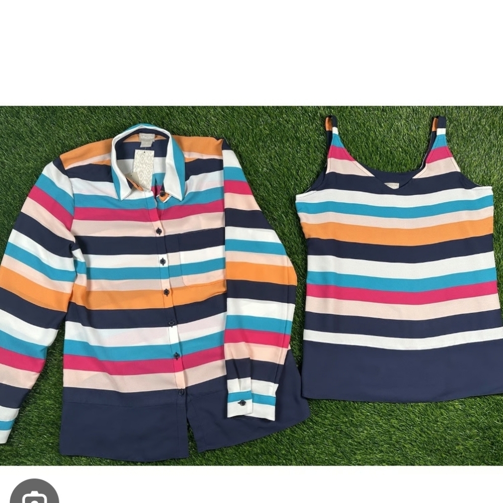 Beautiful striped Chico’s 2-piece shell and blouse set Size Large